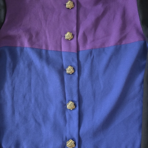 Vintage Leslie Fay Jacket Women 16 Color Block Padded 5Button Embroidered Career - Picture 4 of 14